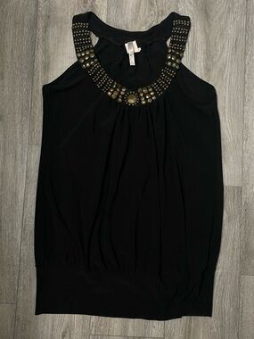 Embellished Black Sleeveless Beaded Halter Top